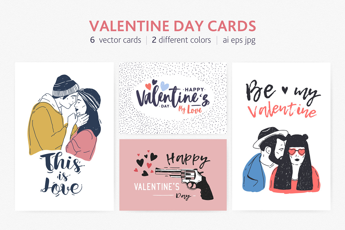 Happy Valentine's day cards set, a Decorative Illustration by Good Studio (Photo 1 of 10)