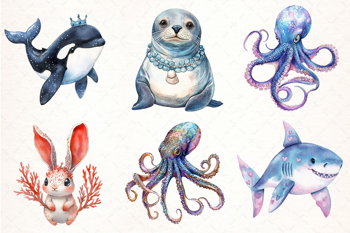 Fantasy Cute Sea Creature Animals, an Illustration by Pixels.Craft (Photo 3 of 7)