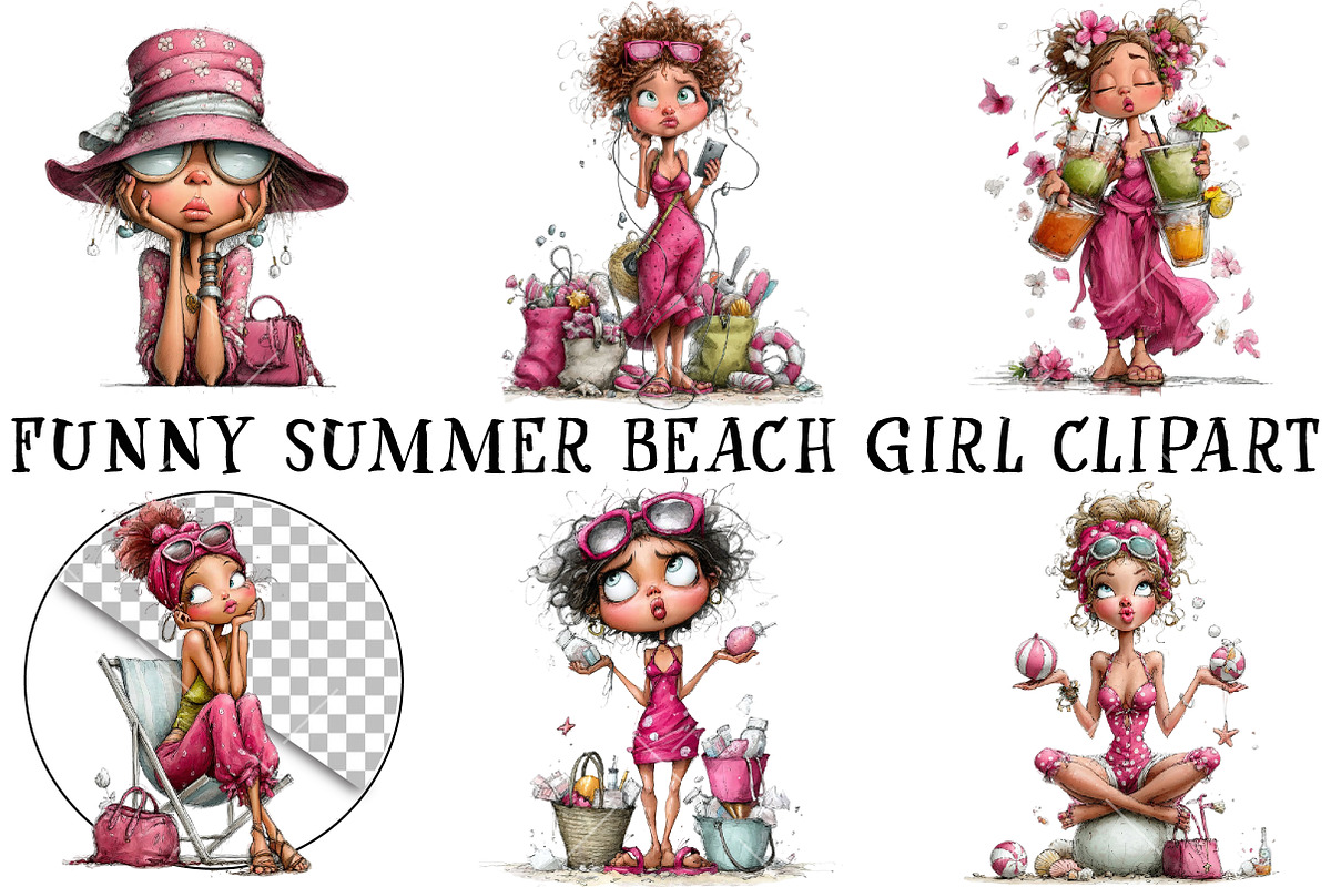 Funny Summer Beach Girl Clipart, an Illustration by OK Design (Photo 3 of 6)