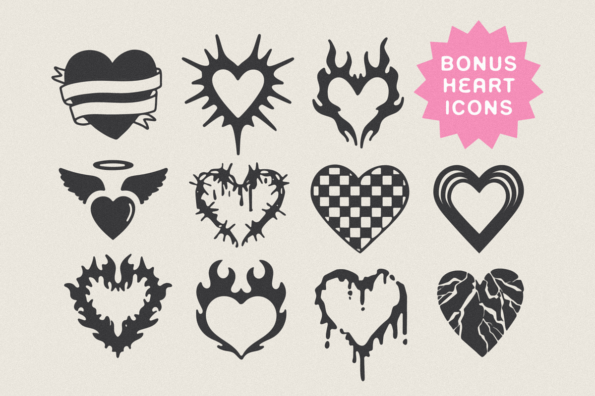 Heart Burn: Fonts + Graphics, a Symbol Font by Bruised Goods (Photo 5 of 9)