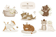 Floral kittens - clipart & patterns, an Animal Illustration by polikarpovaart (Thumbnail 3 of 15)