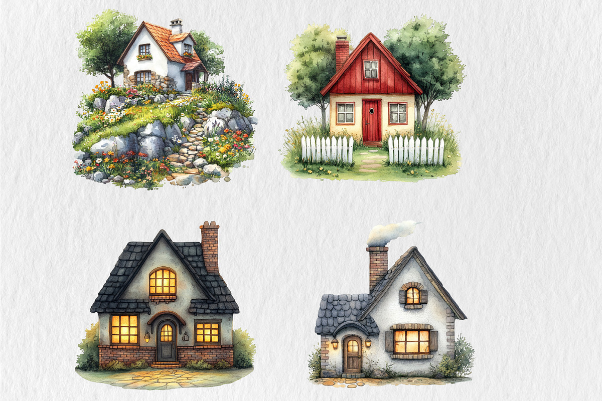 Watercolor Cute House Clipart, an Illustration by Rose Art (Photo 3 of 4)