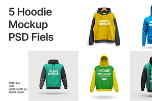 5 Hoodie Mockups PSD, a Hoody Mockup by Evloxx Studio