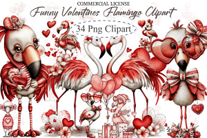 Funny Valentines Flamingo Clipart, an Illustration by designcity5