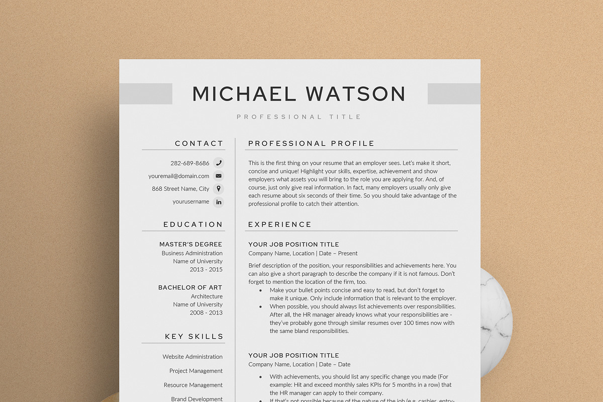 Resume/CV - The Watson, a Resume Template by CreativeLandStudio (Photo 2 of 10)