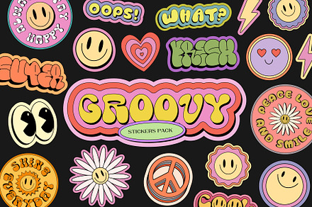 GROOVY STICKERS PACK VECTOR DESIGN