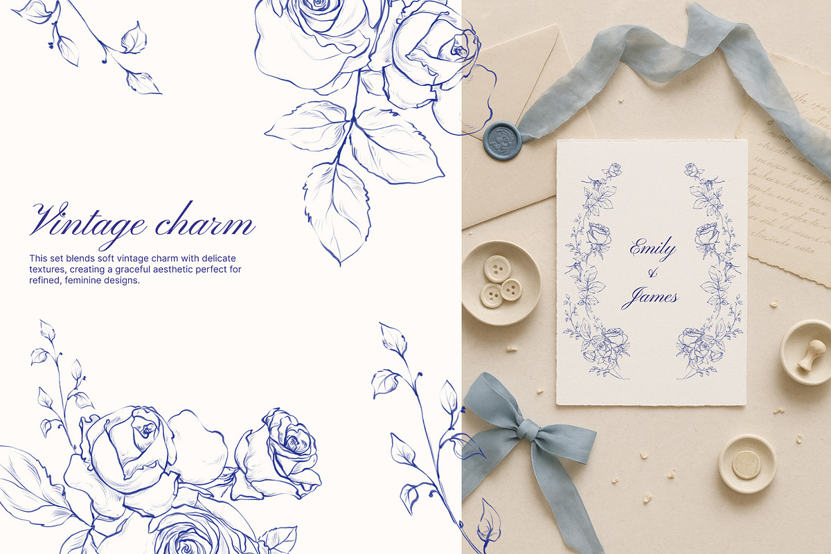 Vintage garden: lace & rose flowers, a Decorative Illustration by Yuliia Lashevska (Photo 7 of 9)