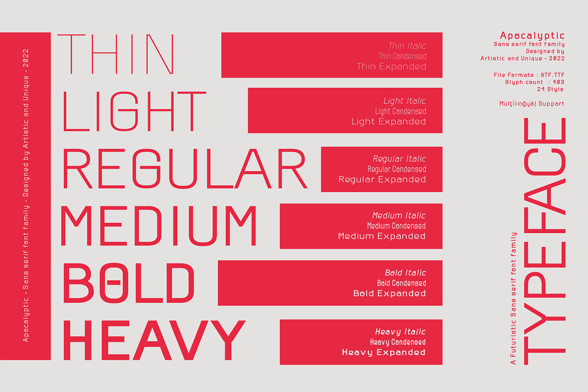 Apocalyptic - Sans Serif Font Family, a Sans Serif Font by Artistic & Unique (Photo 2 of 14)