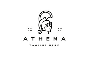 Goddess Greek Athena Line Art Logo