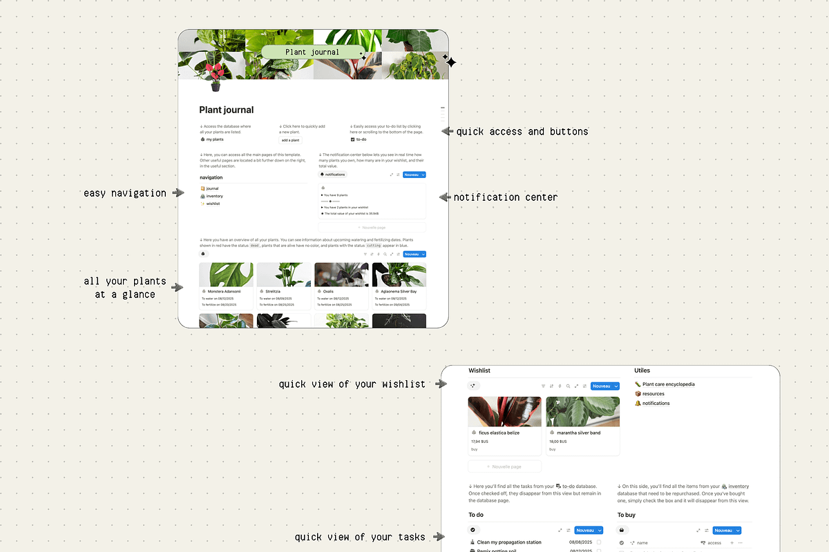 Plant journal - Notion template preview 4