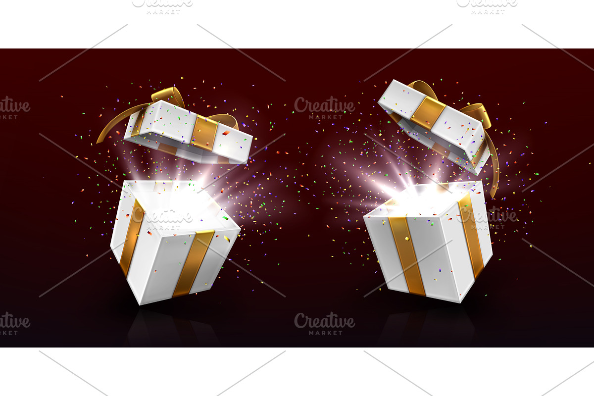 White gift box with golden ribbon, an Object Illustration by art PVP - market
