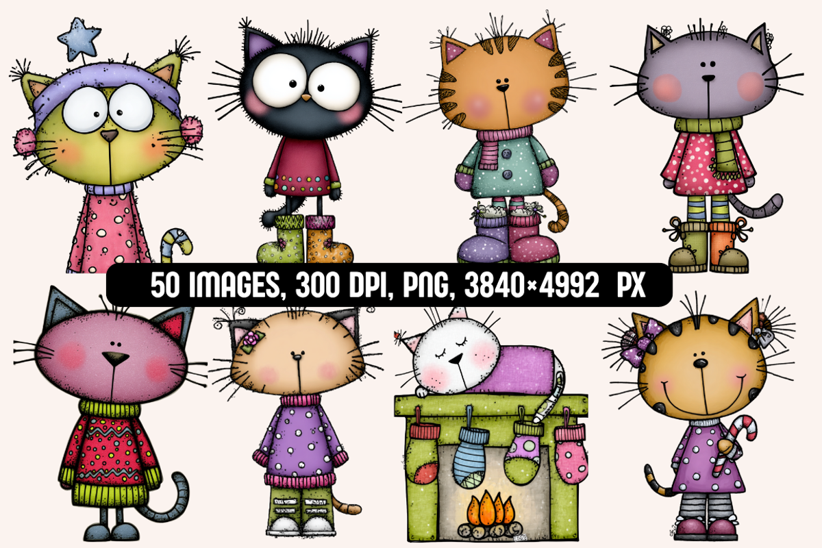 Quirky Christmas Cats illustrations, an Animal Illustration by PrintHaven Designs (Photo 4 of 10)