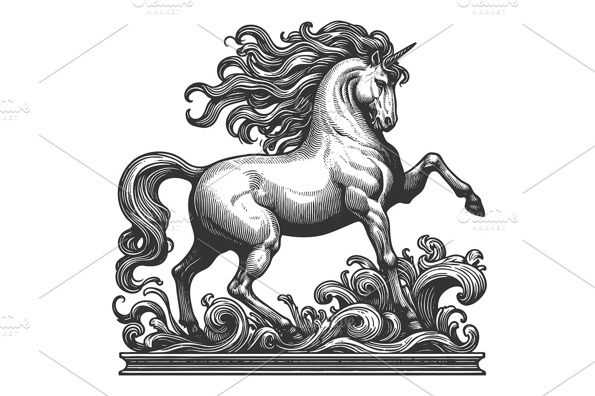 Majestic Unicorn engraving vector, an Animal Illustration by AlexArt