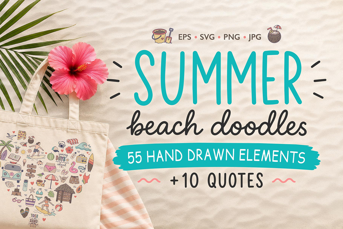 Summer Beach Doodles Graphics Pack, an Object Graphic by cugypress (Photo 1 of 4)