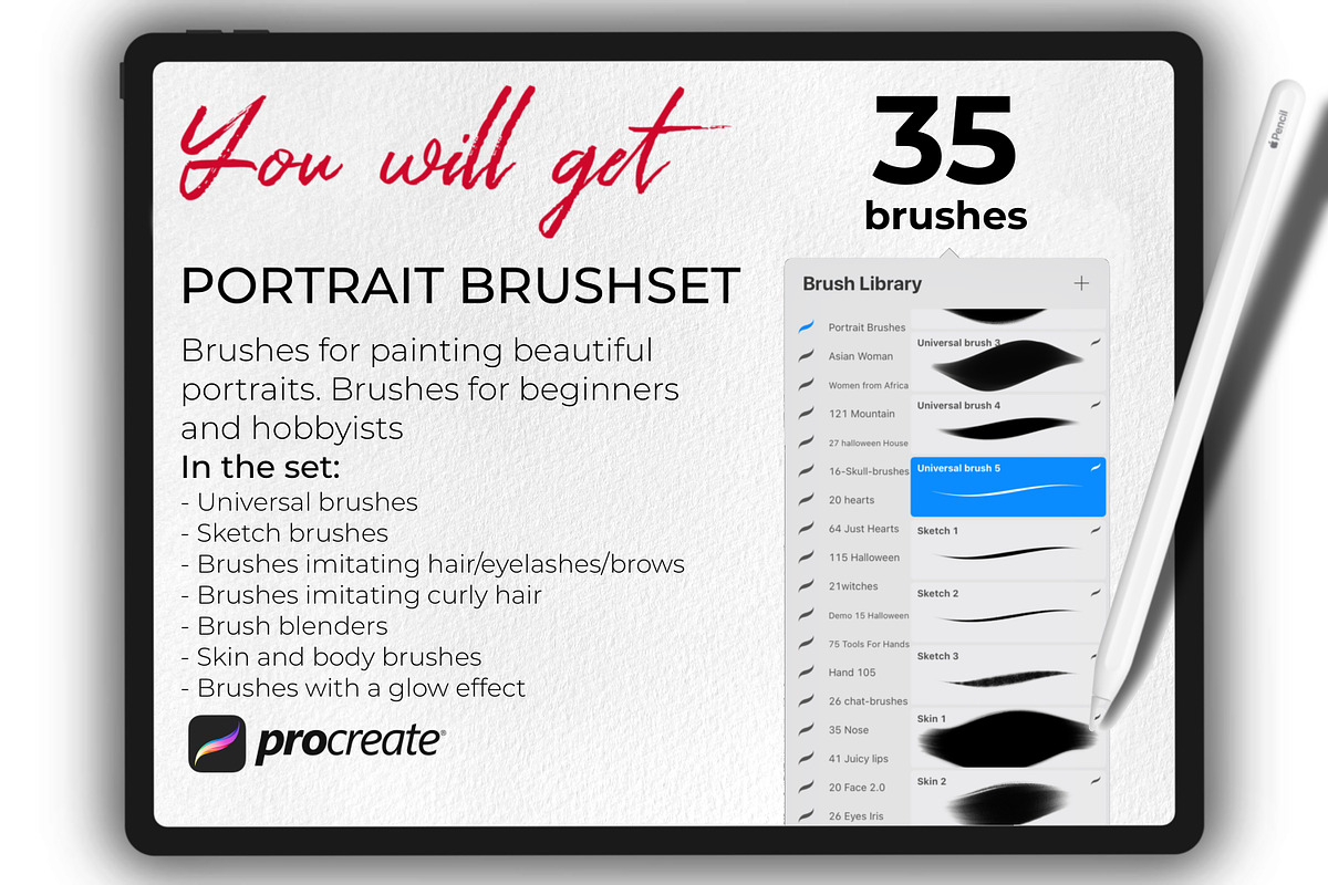 Procreate brushes , Portrait brushes, a Brush Add-On by Procreate Market (Photo 2 of 8)