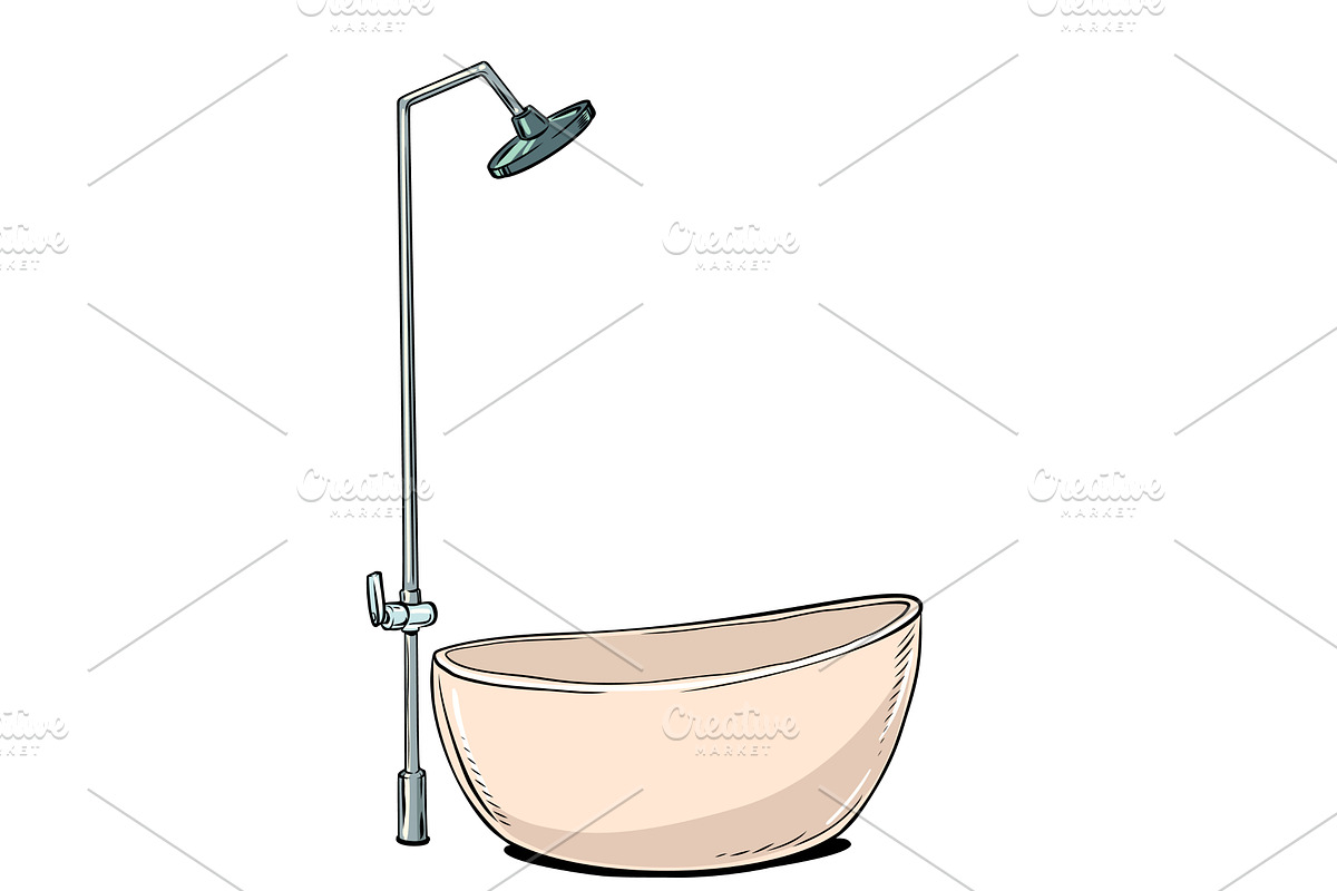 Pop Art Retro Bath with shower, an Object Illustration by studiostoks