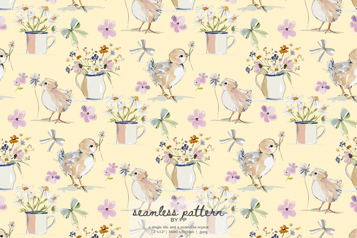 baby chick floral seamless pattern, a Pattern Graphic by Pink Studio Art (Photo 1 of 4)