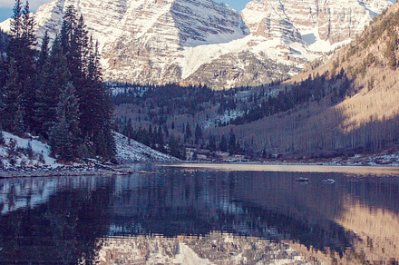 Maroon Bells Aspen with Blue Sky