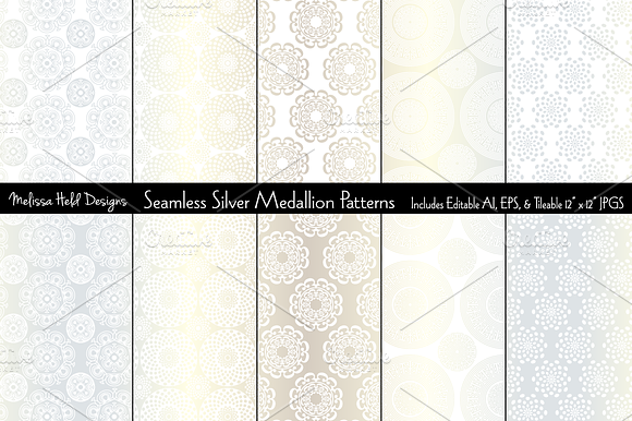 Seamless Silver Medallion Patterns preview 6