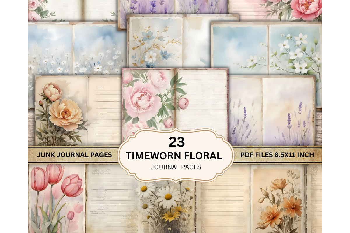 Floral Junk Journal Pages PDF, a Decorative Illustration by Coral Beauty (Photo 1 of 5)