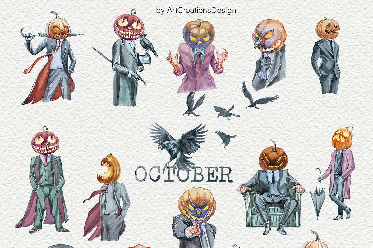 Watercolor October Clipart Set, an Illustration by ArtCreationsDesign (Photo 4 of 10)