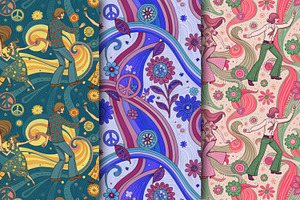 A set of seamless patterns of 70s., a Pattern Graphic by Designs by Helen Trupak
