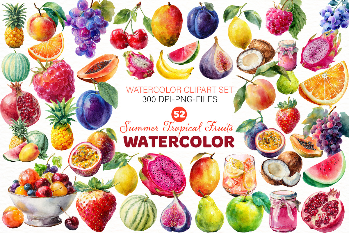 Watercolor Summer Tropical Fruits, an Illustration by Designworld (Photo 1 of 6)
