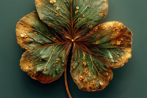 Golden four leaf clover with intricate details and glowing textu, a Nature Photo by José Manuel Gelpi