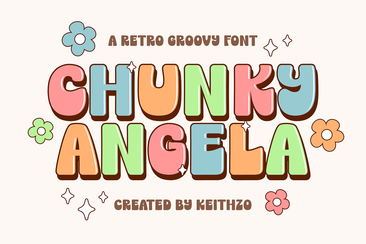 Chunky Angela - Retro Display Font, a Handwritten Font by Keithzo (Photo 1 of 9)