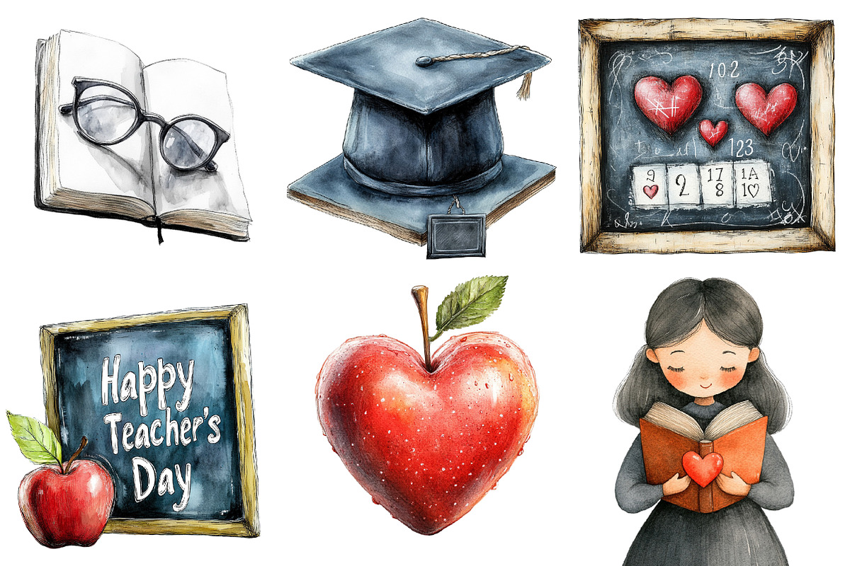 Monochromic Teacher's Day Clipart, an Illustration by Designworld (Photo 2 of 6)