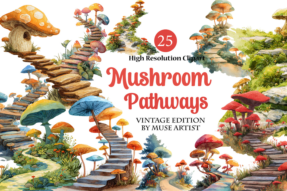 Mushroom Pathways Clipart, an Illustration by DreamArtGraphic (Photo 1 of 4)