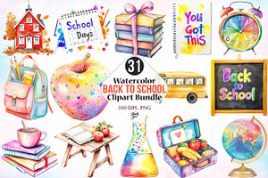 Watercolor Back To School Clipart, an Illustration by Canvas Craft