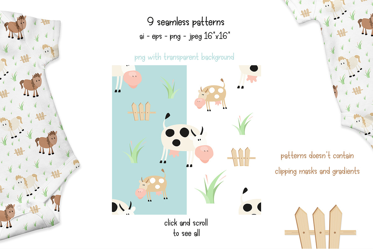 Kids Little Farm clipart & pattern, an Animal Illustration by ELFIVETROV DESIGN (Photo 3 of 7)