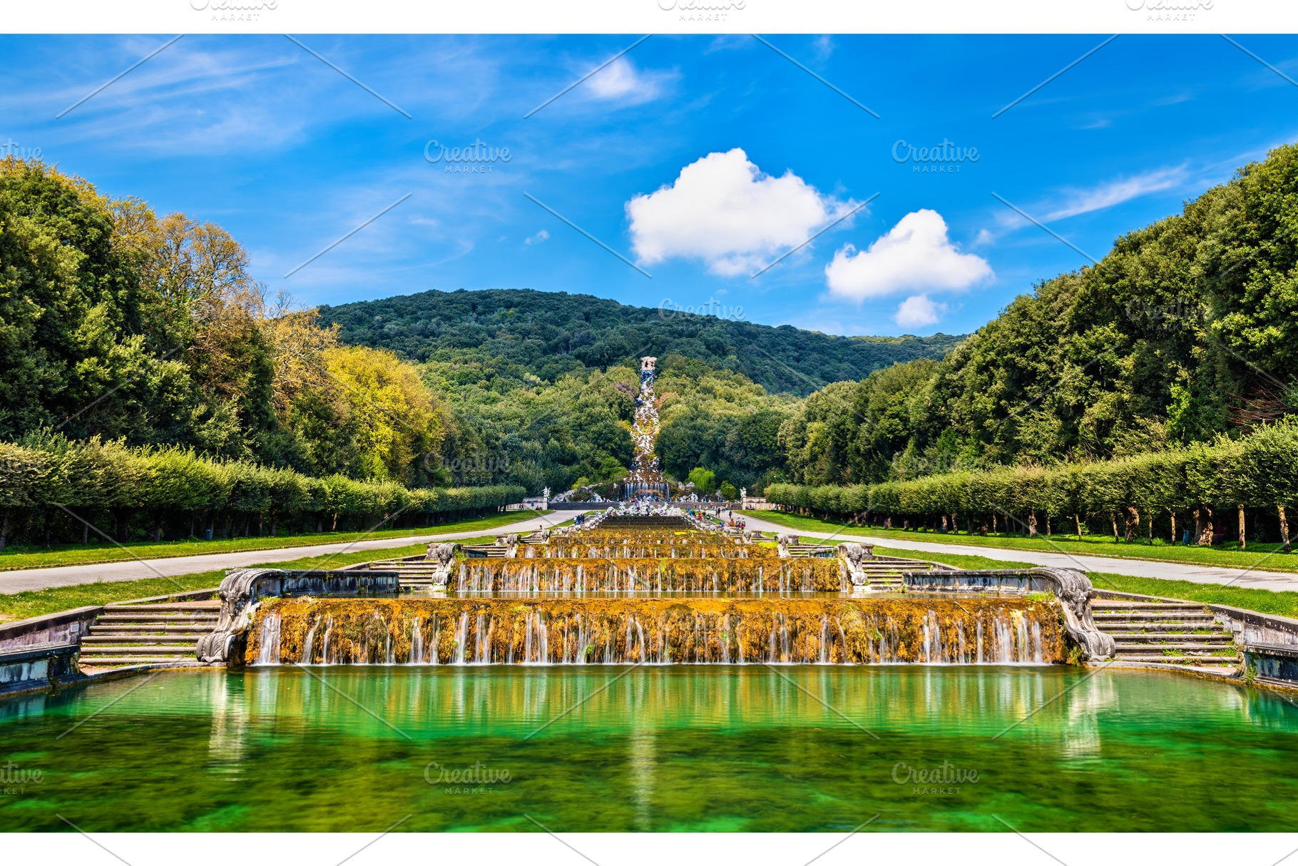 Kilometerslong promenade along cascades at the palace of caserta stock photo, a Nature Photo by Leonid Andronov
