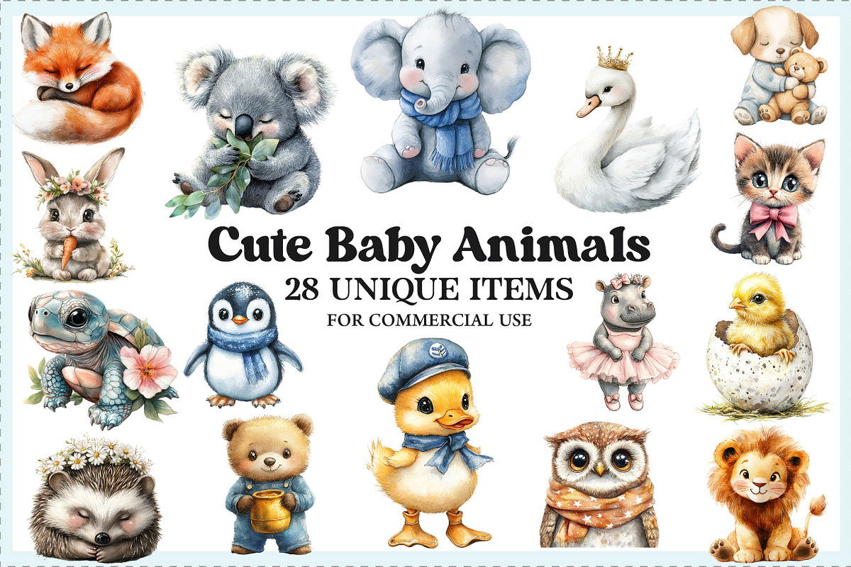 Cute Baby Animals PNG, an Illustration by Craft Nest (Photo 1 of 5)