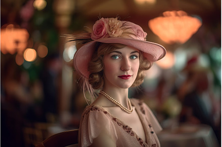 Woman pink hat retro. Generate Ai, a Beauty & Fashion Photo by Ylivdesign