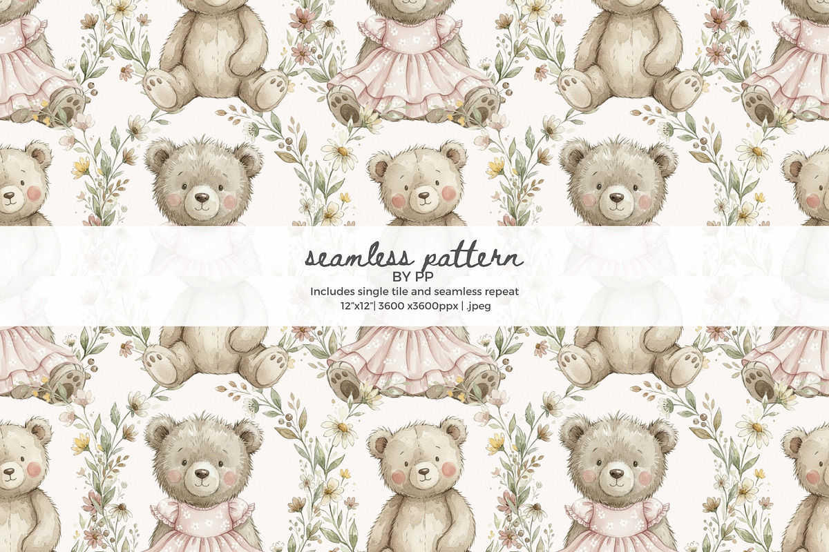 Teddy bear seamless pattern, a Pattern Graphic by Pink Studio Art (Photo 1 of 4)