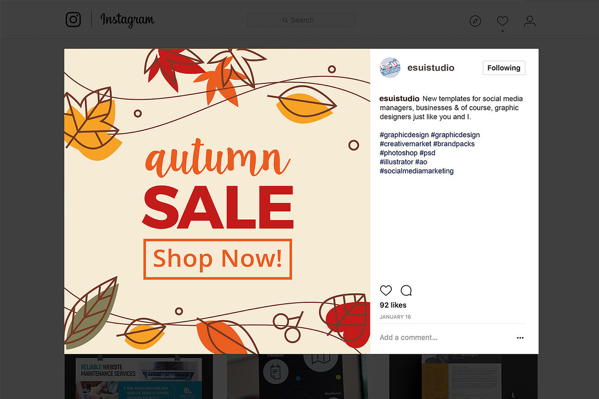Autumn / Fall Social Media Templates, a Social Media Template by Esui Studio (Photo 8 of 10)