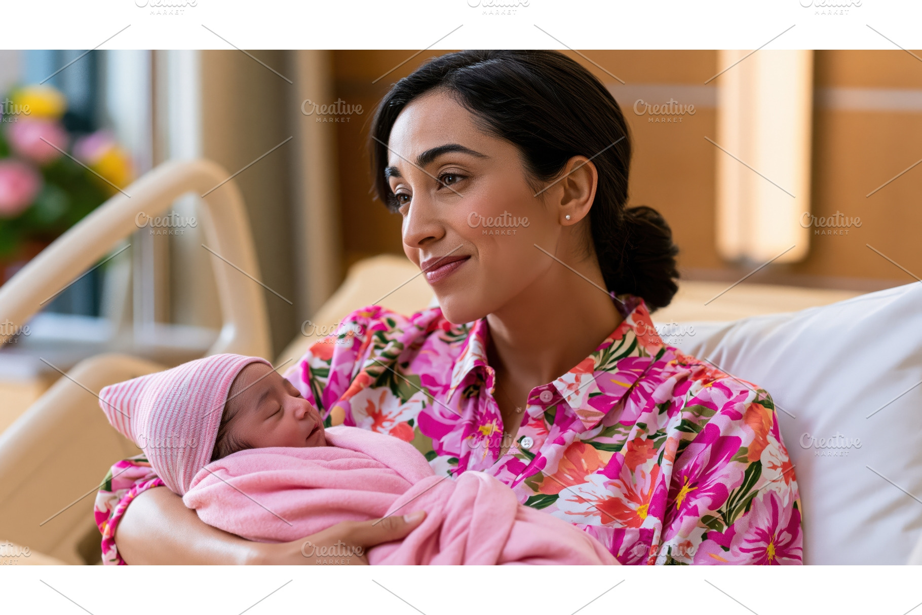 Young mother holds her newborn in a, a Person Photo by Lermont51