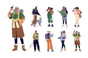 Hikers, tourists with backpacks set, a Person Illustration by PaperTrident