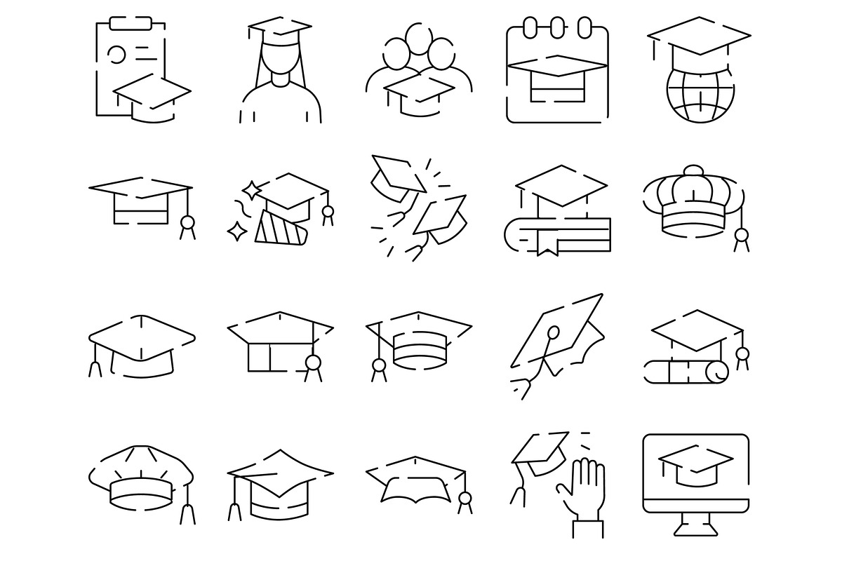 Graduation education line icons, an Object Graphic by pikepicture (Photo 2 of 3)