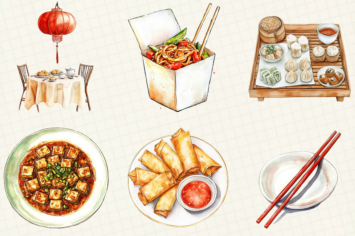 Watercolor Chinese Food Clipart, an Illustration by OK Design (Photo 4 of 5)