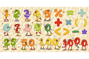 Groovy math number characters, an Education Illustration by Vector Tradition