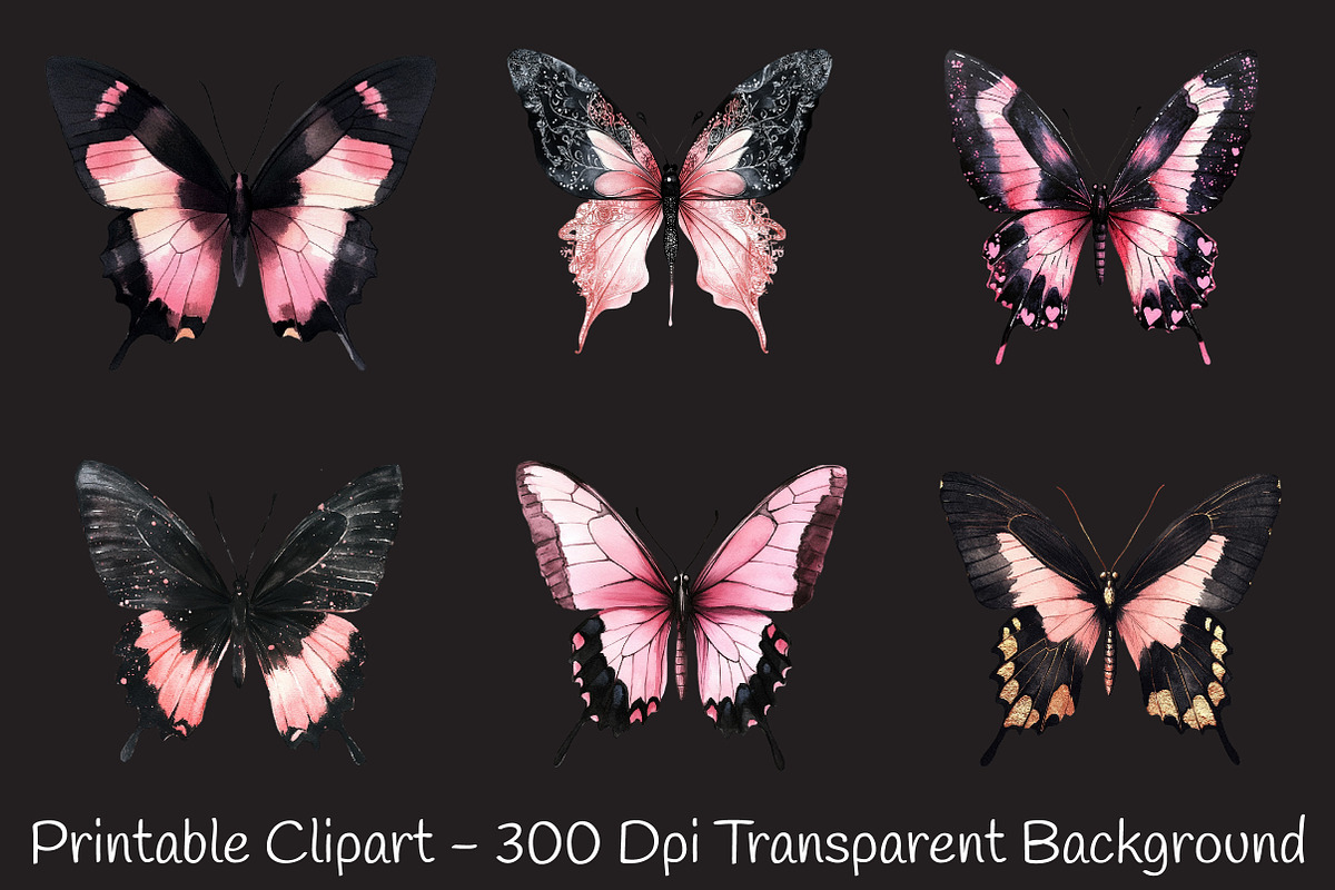 Black and Pink Butterfly Clipart, an Animal Illustration by RobertsArt (Photo 7 of 7)