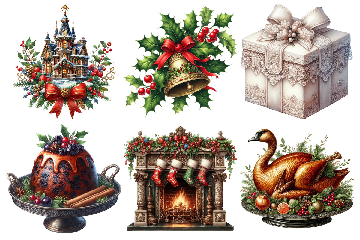 Victorian Christmas Clipart, an Illustration by Pixels.Craft (Photo 2 of 7)