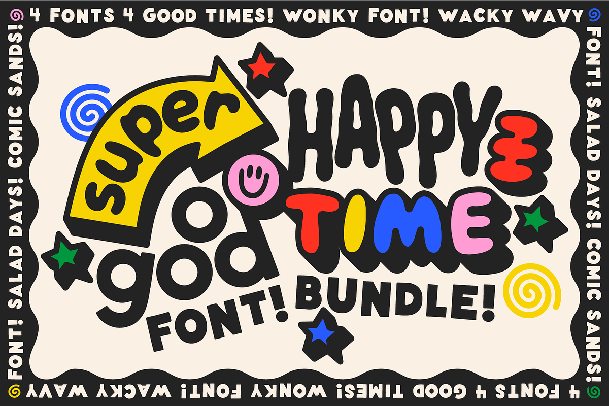 Super Happy Good Time! Font Bundle, a Sans Serif Font by Meg Lewis Fun House (Photo 1 of 8)