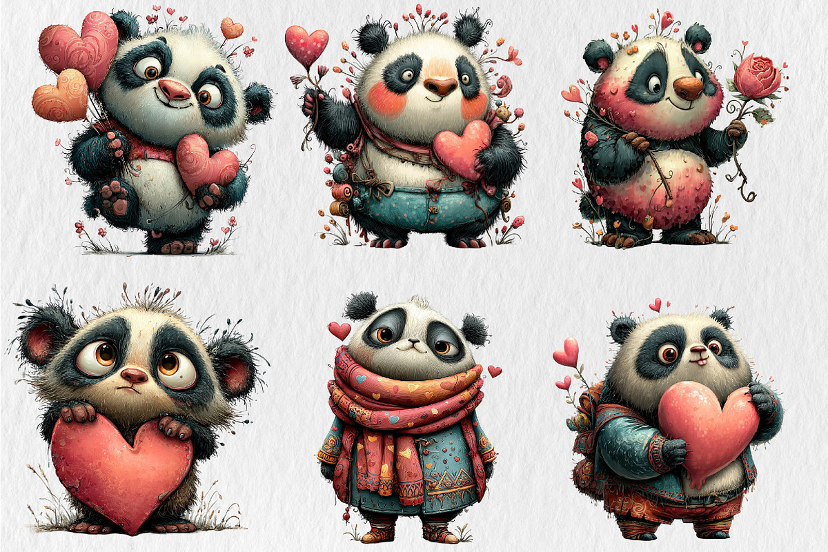 Quirky Valentine Day Panda Clipart, a Seasonal Illustration by Rose Art (Photo 2 of 7)