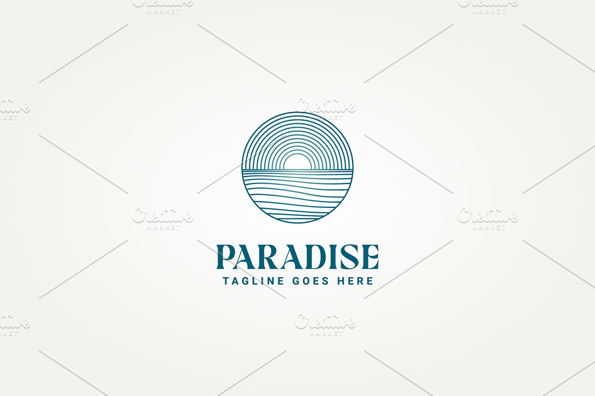 simple ocean paradise line art logo, a Branding & Logo Template by Blazybone