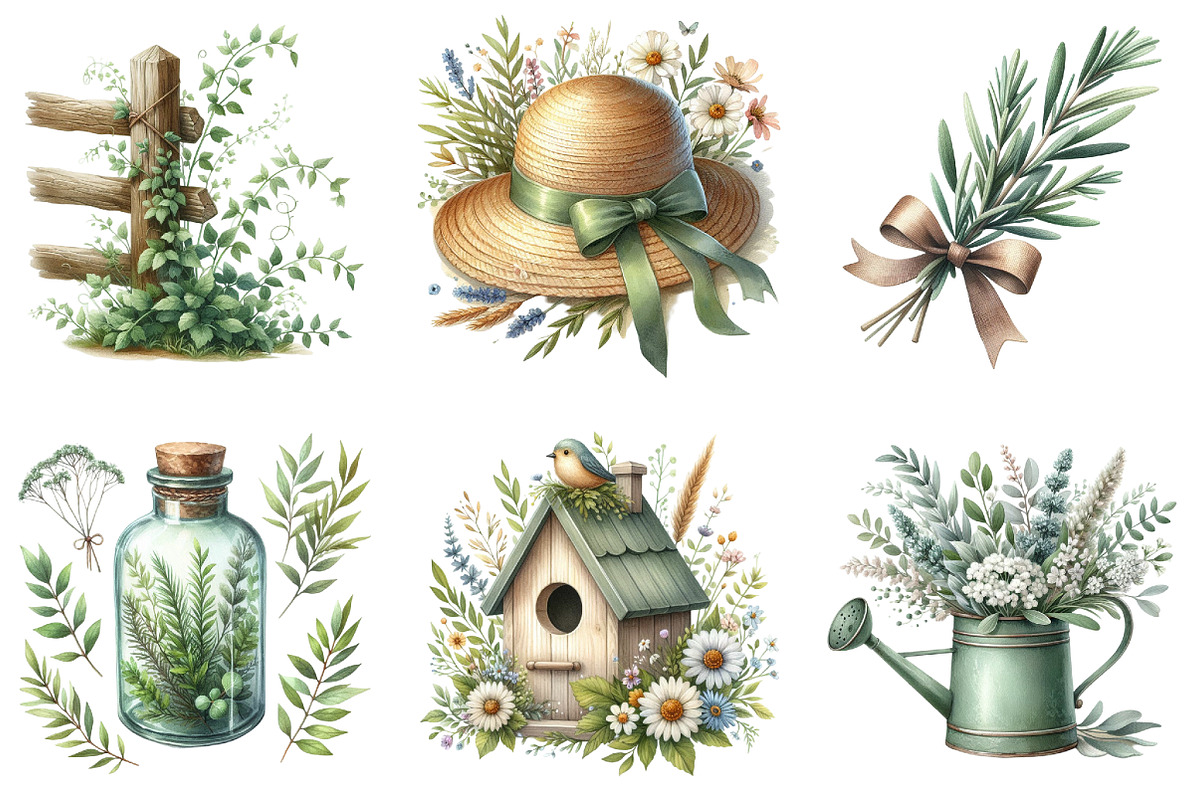 Watercolor Sage Green Spring Clipart, an Illustration by DreamArtGraphic (Photo 2 of 4)