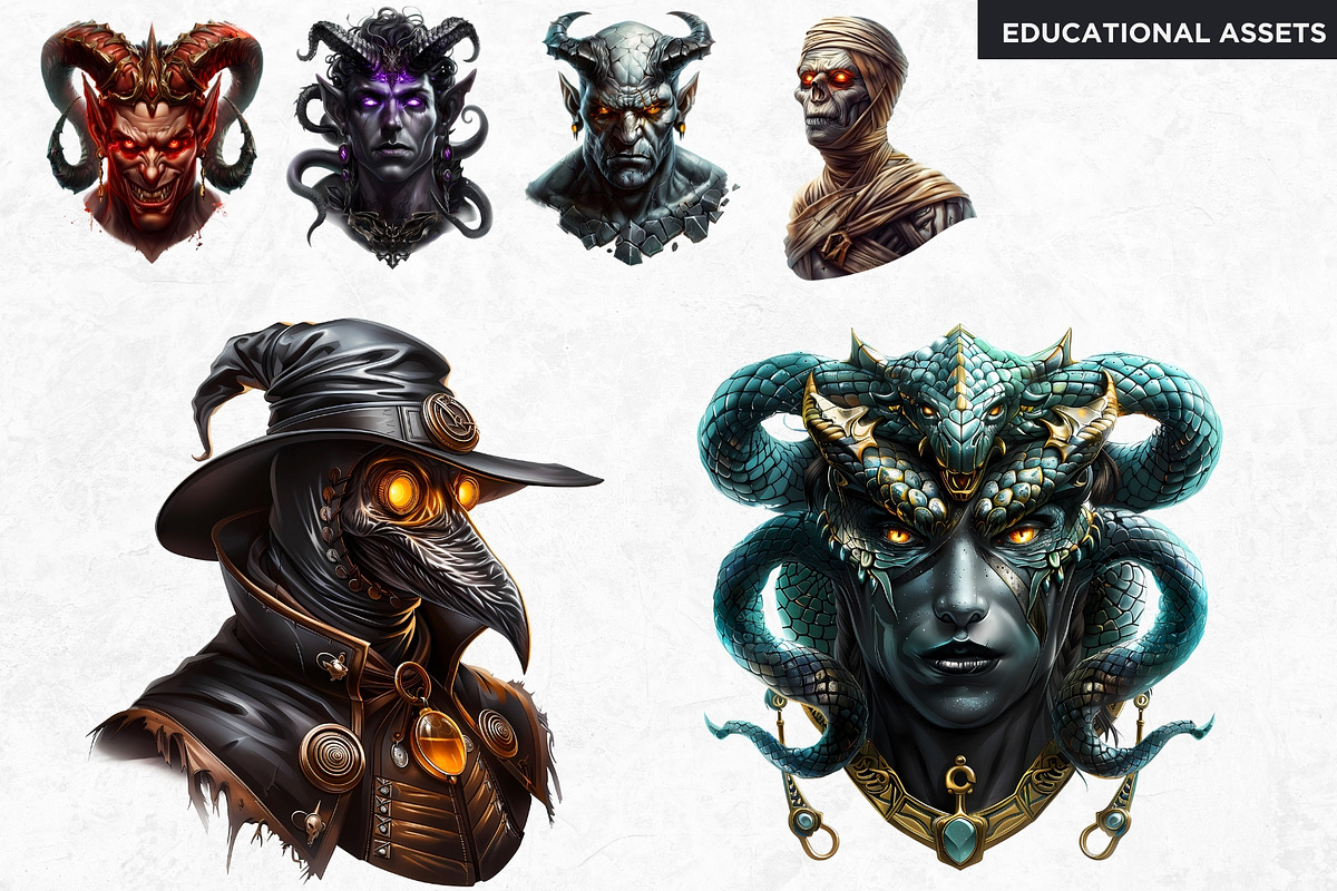 Demonic portraits clipart set, a Person Illustration by ThatsDesignArt (Photo 4 of 10)